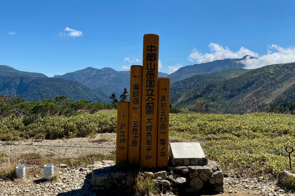 「中部山岳国立公園 太郎平」の標識